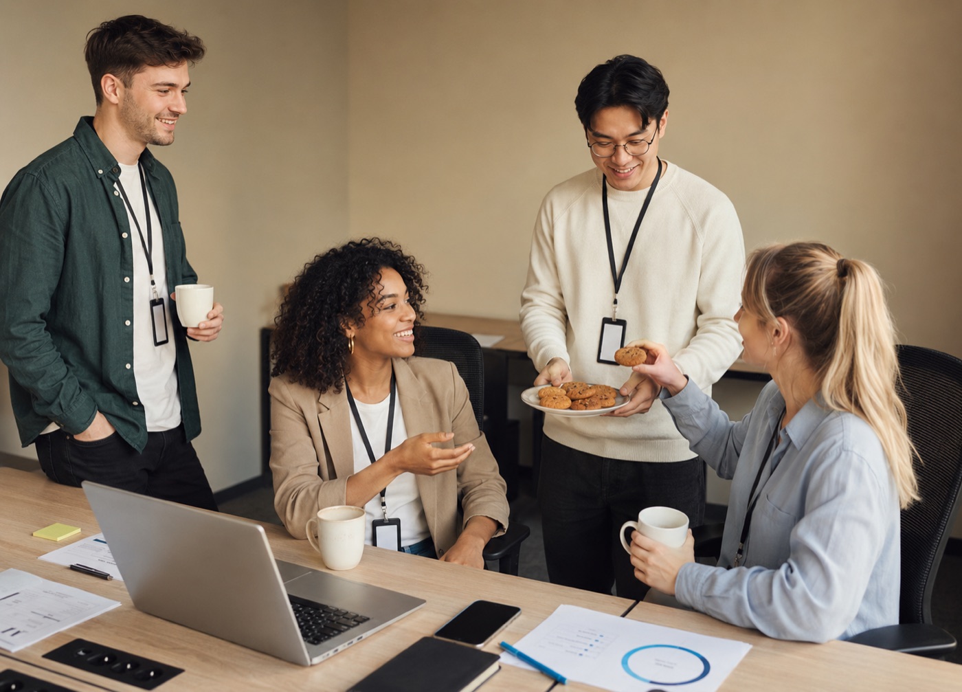 A team celebrating together over coffee